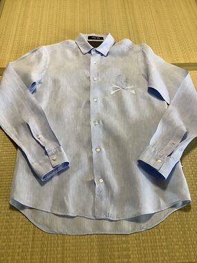 Philipp Plein Playboy Cut Light Blue Long Sleeve Shirt Skull Bones Medium